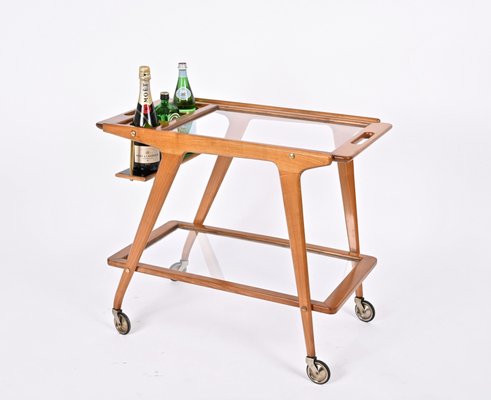 Mid-Century Italian Beech and Brass Serving Bar Cart by Franco Albini, Italy, 1950s-JDR-1352543