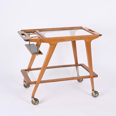 Mid-Century Italian Beech and Brass Serving Bar Cart by Franco Albini, Italy, 1950s-JDR-1352543