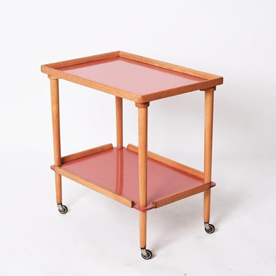 Mid-Century Italian Beech and Red Formica Two Tier Bar Cart, 1960s-JDR-1405875