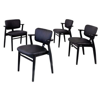 Mid-Century Italian Beech Matt Black Wood and Faux Leather Chairs, 1960s-GDD-1425981