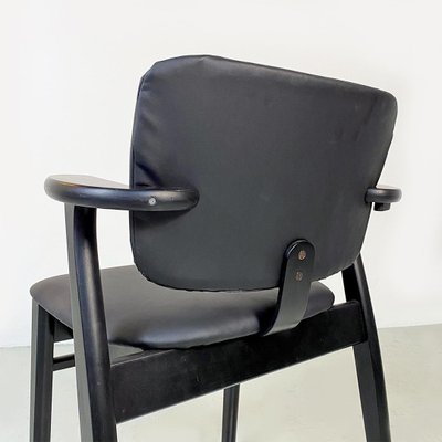 Mid-Century Italian Beech Matt Black Wood and Faux Leather Chairs, 1960s-GDD-1425981