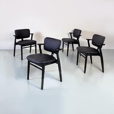 Mid-Century Italian Beech Matt Black Wood and Faux Leather Chairs, 1960s-GDD-1425981