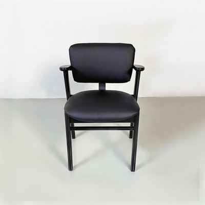 Mid-Century Italian Beech Matt Black Wood and Faux Leather Chairs, 1960s-GDD-1425981