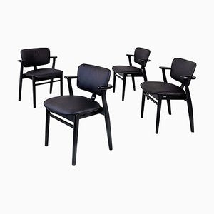 Mid-Century Italian Beech Matt Black Wood and Faux Leather Chairs, 1960s-GDD-1425981