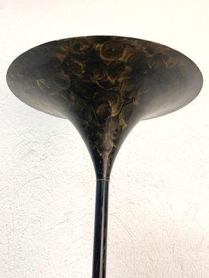 Mid-Century Italian Black Aluminum Tulip Floor Lamp with Gold Finishes, 1970s-JDR-1125504