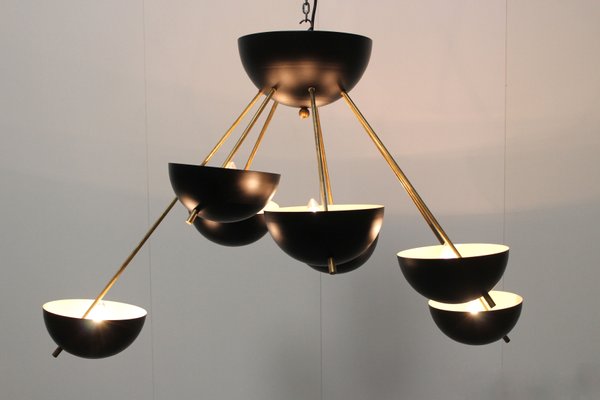 Mid-Century Italian Black & Brass Sputnik in the Style of Stilnovo, 1960s-WIP-676964