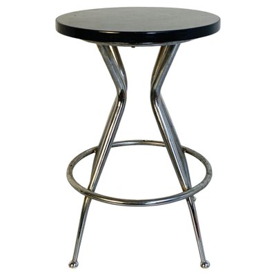 Mid-Century Italian Black & Chromed Stool, 1950s-GDD-1123032