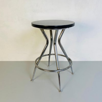 Mid-Century Italian Black & Chromed Stool, 1950s-GDD-1123032