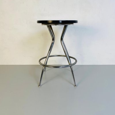 Mid-Century Italian Black & Chromed Stool, 1950s-GDD-1123032