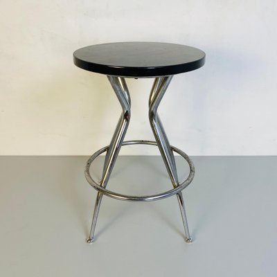 Mid-Century Italian Black & Chromed Stool, 1950s-GDD-1123032