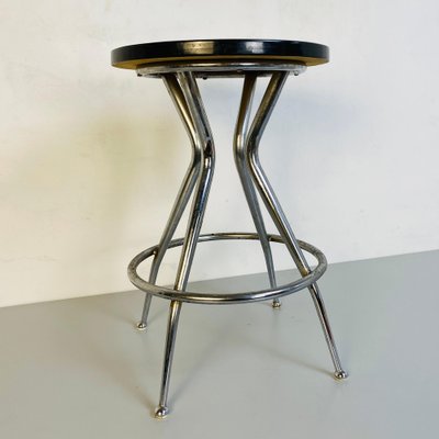 Mid-Century Italian Black & Chromed Stool, 1950s-GDD-1123032