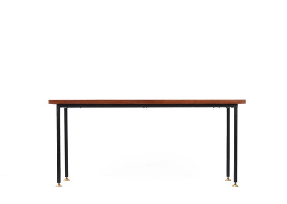 Mid-Century Italian Black Enameled Metal & Teak Bench with Brass Feet, 1960s-JDR-1125395