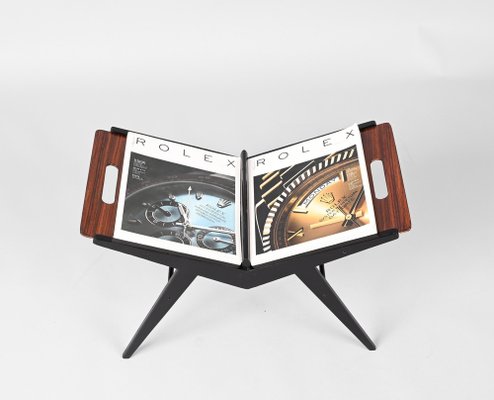 Mid-Century Italian Black Lacquered Beech Magazine Rack by Cesare Lacca, 1950s-JDR-1343290