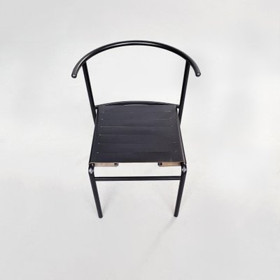 Mid-Century Italian Black Steel Leather Cafè Chairs by Starck for Baleri, 1980s, Set of 2-GDD-1360767