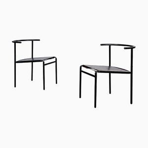 Mid-Century Italian Black Steel Leather Cafè Chairs by Starck for Baleri, 1980s, Set of 2-GDD-1360767