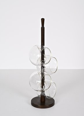 Mid-Century Italian Blown Drinking Glasses and Walnut Wood Holder, 1970s, Set of 5-JDR-1372750