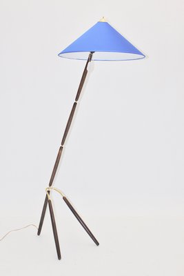 Mid-Century Italian Blue and Brown Beech and Brass Floor Lamp, 1940s-NB-579120