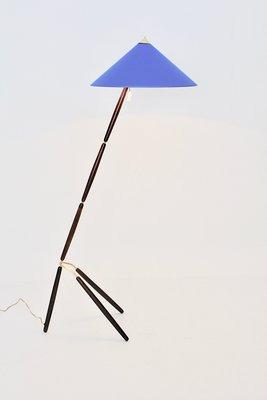 Mid-Century Italian Blue and Brown Beech and Brass Floor Lamp, 1940s-NB-579120