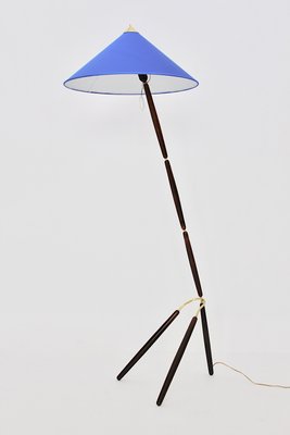 Mid-Century Italian Blue and Brown Beech and Brass Floor Lamp, 1940s-NB-579120