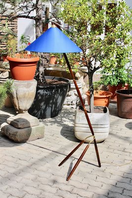 Mid-Century Italian Blue and Brown Beech and Brass Floor Lamp, 1940s-NB-579120