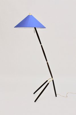 Mid-Century Italian Blue and Brown Beech and Brass Floor Lamp, 1940s-NB-579120