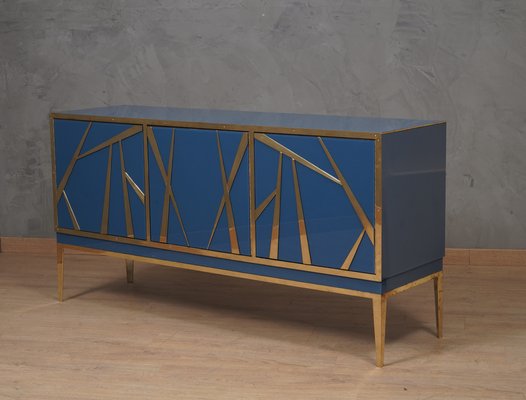 Mid-Century Italian Blue Glass and Brass Sideboard, 2000-UH-1801282