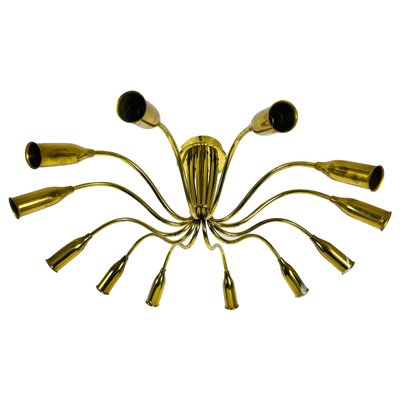 Mid-Century Italian Brass 12-Arm Sputnik Chandelier Attributed to Arredoluce, 1950s-PUK-1317213