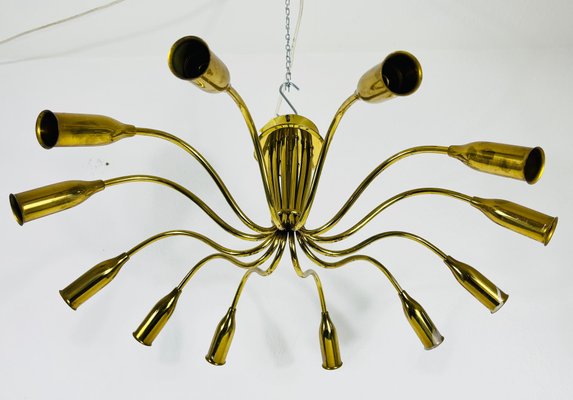 Mid-Century Italian Brass 12-Arm Sputnik Chandelier Attributed to Arredoluce, 1950s-PUK-1317213