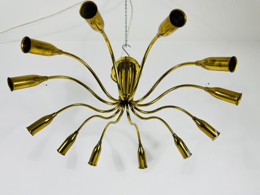 Mid-Century Italian Brass 12-Arm Sputnik Chandelier Attributed to Arredoluce, 1950s-PUK-1317213