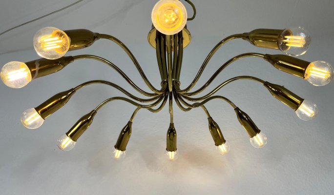 Mid-Century Italian Brass 12-Arm Sputnik Chandelier Attributed to Arredoluce, 1950s-PUK-1317213