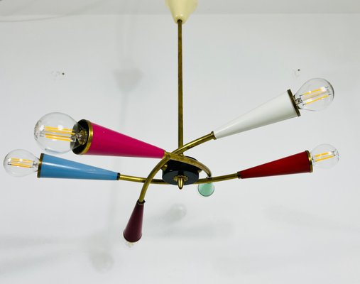 Mid-Century Italian Brass 6-Arm Sputnik Chandelier attributed to Arredoluce, 1950s-PUK-1392599