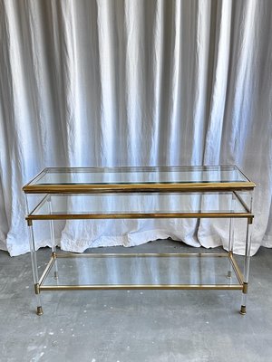 Mid-Century Italian Brass, Acrylic and Glass Display Console Table, 1970s-NOT-2036036