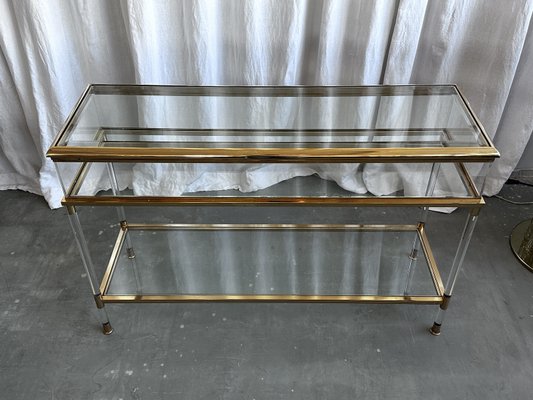 Mid-Century Italian Brass, Acrylic and Glass Display Console Table, 1970s-NOT-2036036