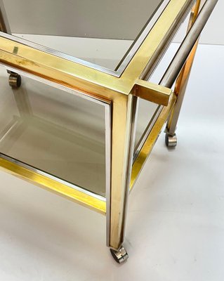 Mid-Century Italian Brass and Chrome Bar Cart with Glass Shelves, 1970s-JDR-1126341