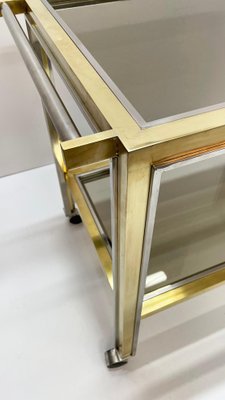 Mid-Century Italian Brass and Chrome Bar Cart with Glass Shelves, 1970s-JDR-1126341