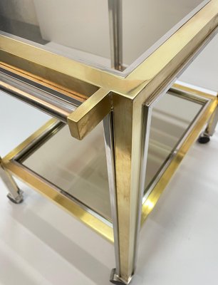 Mid-Century Italian Brass and Chrome Bar Cart with Glass Shelves, 1970s-JDR-1126341