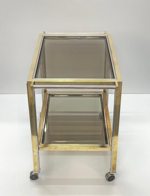 Mid-Century Italian Brass and Chrome Bar Cart with Glass Shelves, 1970s-JDR-1126341