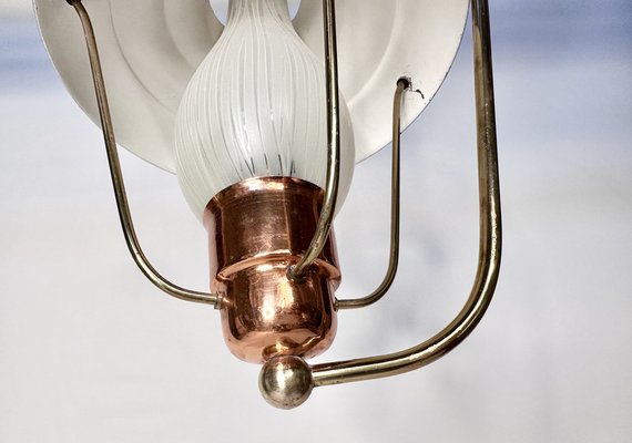 Mid-Century Italian Brass and Copper Hanging Lamp, 1950s-JP-1811840