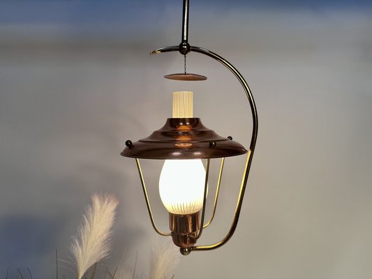 Mid-Century Italian Brass and Copper Hanging Lamp, 1950s-JP-1811840