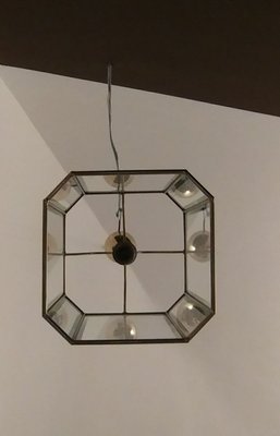 Mid-Century Italian Brass and Glass Ceiling Lamp, 1970s-ZST-624253