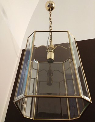 Mid-Century Italian Brass and Glass Ceiling Lamp, 1970s-ZST-624253