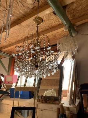 Mid-Century Italian Brass and Glass Chandelier, 1960s, Set of 3-OXJ-1722414