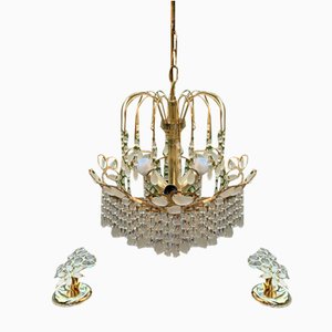 Mid-Century Italian Brass and Glass Chandelier, 1960s, Set of 3-OXJ-1722414