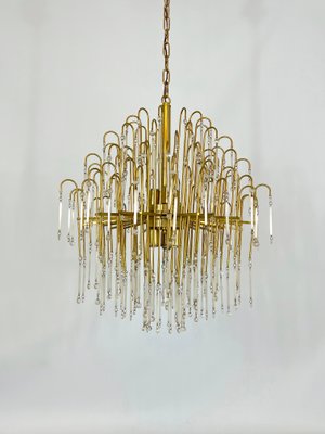 Mid-Century Italian Brass and Glass Chandelier, 1970s-OT-1111113