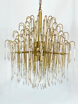 Mid-Century Italian Brass and Glass Chandelier, 1970s-OT-1111113