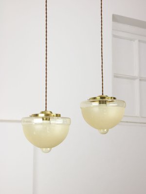 Mid-Century Italian Brass and Glass Pendant Lamps, Set of 2-HGJ-1783530