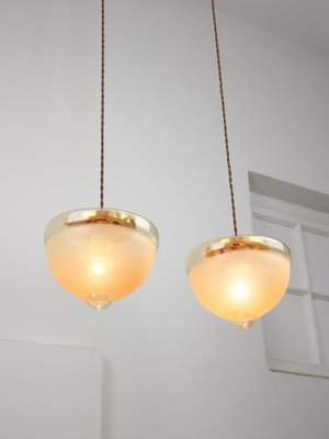 Mid-Century Italian Brass and Glass Pendant Lamps, Set of 2-HGJ-1783530