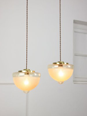 Mid-Century Italian Brass and Glass Pendant Lamps, Set of 2-HGJ-1783530