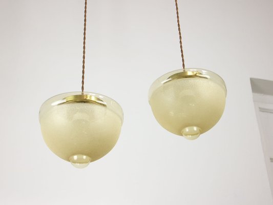 Mid-Century Italian Brass and Glass Pendant Lamps, Set of 2-HGJ-1783530