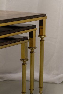 Mid-Century Italian Brass and Goatskin Side Tables by Aldo Tura, 1960s, Set of 3-WIX-2022527